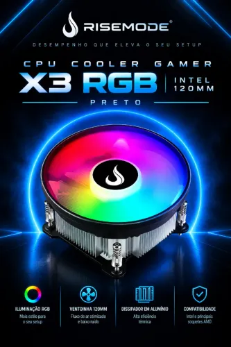 CPU Cooler Gamer Rise Mode X3 RGB Intel 120mm Preto (NOVO/LACRADO)