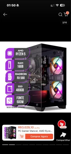 PC Gamer Mancer, AMD Ryzen 5 5600, RX 580 8GB, 16GB DDR4, SSD 480GB, Fonte 500W 80 Plus