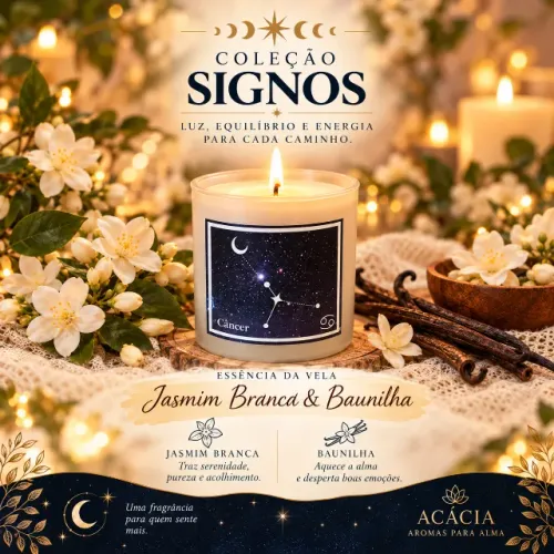 Velas aromáticas - Coleção Signos (Câncer) - 100% cera de coco - 150g