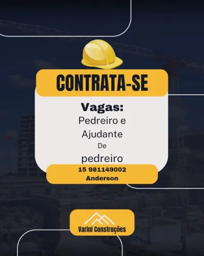 Vagas de pedreiro e ajudante de pedreiro