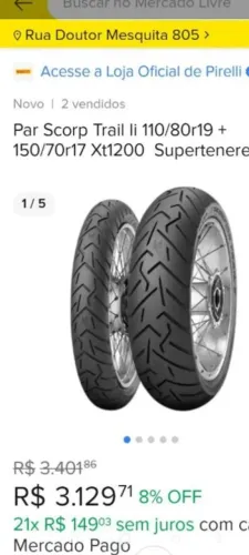 Pneu Pirelli scopion 2 (150/70r17  110/80r19)