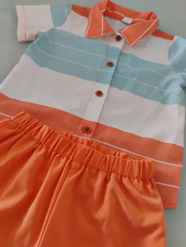 Conjunto Camisa E Short Listrados Para Menino