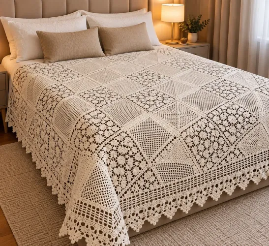 Colcha de Crochê Artesanal Grande - 2,22 × 2,22 m