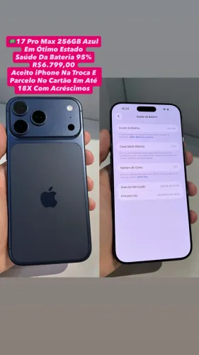 iPhone 17 Pro Max 256GB Azul - Em Ótimo Estado (Usado)