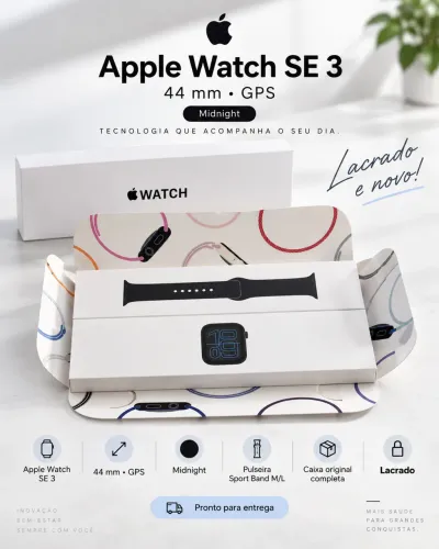 Apple Watch SE 3 44mm GPS Midnight NOVO LACRADO