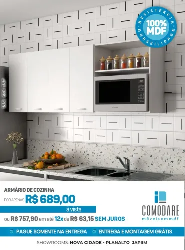 Armário Aéreo de Cozinha 100% MDF por R$ 689