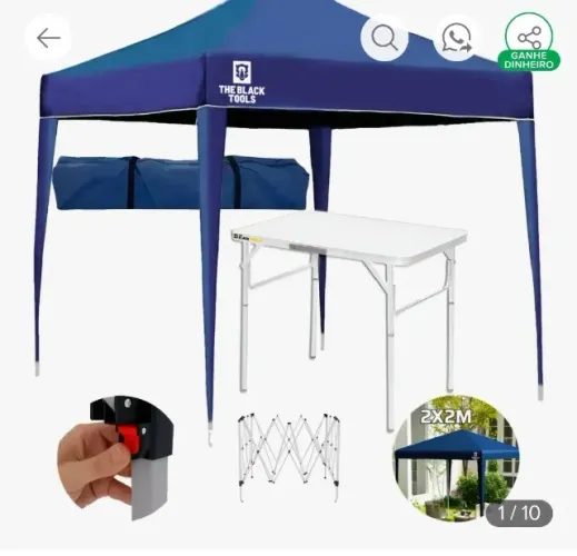 Tenda gazebo sanfonado 2X2 com mesa desmontável
