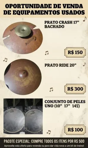 Pratos e peles de bateria