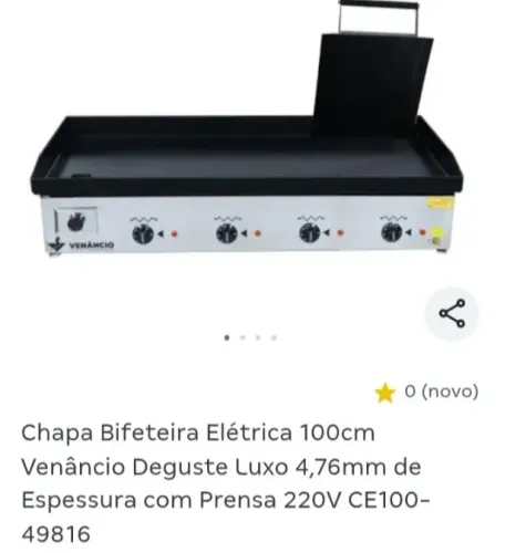 Chapa Bifeteira Elétrica. 1metro. 4,76mm de Espessura. Com prensa. Chapa nova na caixa.