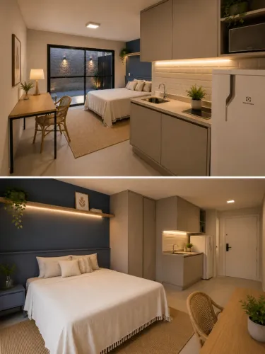 STUDIO MOBILIADO COM PATIO PRIVATIVO