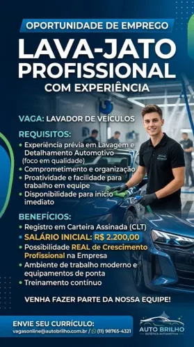 Contrata se  lavador (profissional)com experiência comprovada