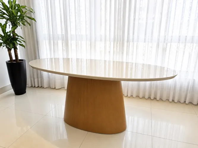 Mesa de Jantar Oval Moderna 1,60 x 0,80 com Vidro Off White