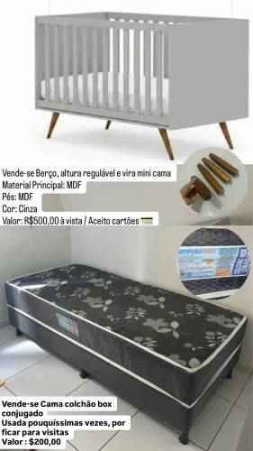 Berço completo e Cama colchão box conjugado, sem avarias.