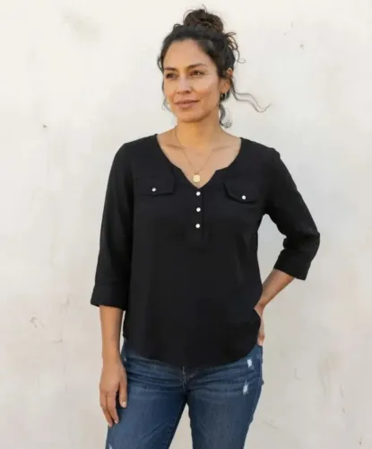 Camisa Preta Manga 3/4. Tamanho M