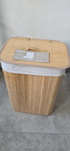 CESTO PARA ROUPA 60 CM X 40 CM X 30 CM KABUKI creme/bambu