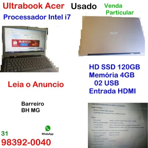 Ultra book Acer Intel i7 ssd 120 memoria 4gb casa loja informática computador escritório
