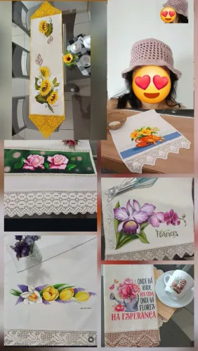 Artesanato pano pintados a mão livre e crochê. Escolha o seu!