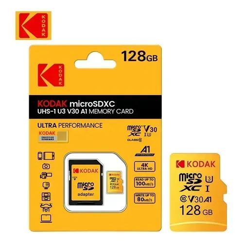 Cartão De Memoria 128GB Kodak Uhs-i U3 V30 A1 Micro Sdxc profissional gravação vídeo