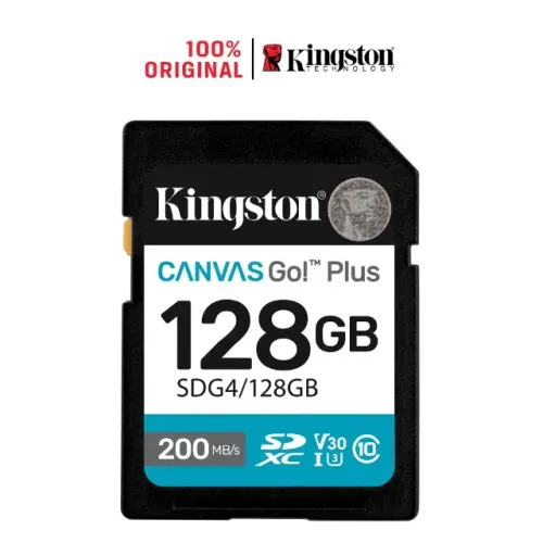 CARTAO DE MEMORIA SD 128GB KINGSTON CLASSE 10 200MB/S - SDG4/128GB - LOJA DADO DIGITAL