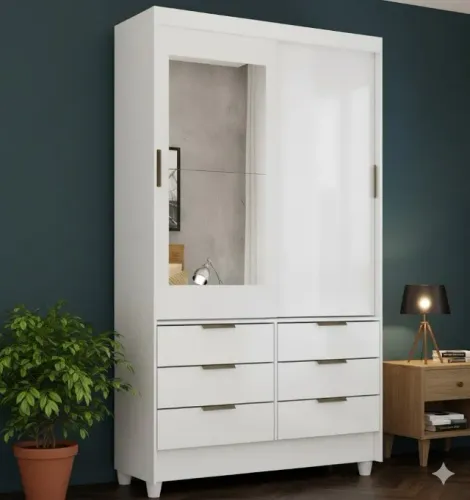 Guarda Roupa Sevilha com Espelho Branco (PARCELE EM ATÉ 10X SEM JUROS)