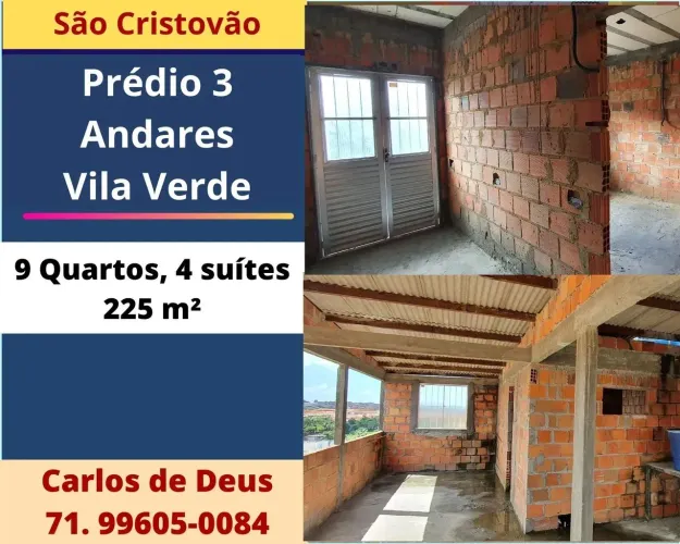Prédio 3 andares ,9  Quartos, 4 Suítes, 225m², varanda,  Jardim Vila Verde, São Cristovão