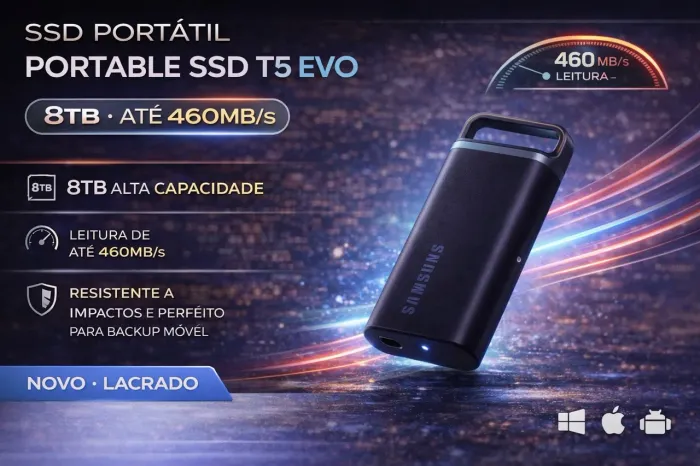 SSD Externo Samsung T5 EVO 8TB USB-C Novo Lacrado