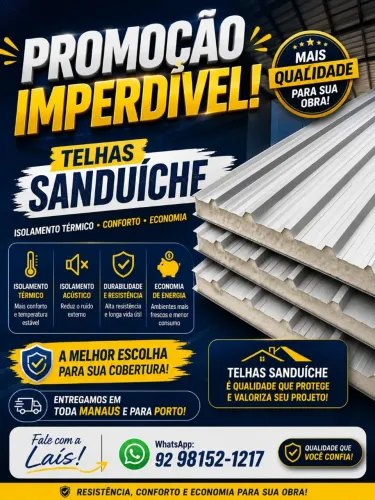 ? TELHA SANDUÍCHE EM PROMOÇÃO: CONFORTO, QUALIDADE E ECONOMIA PARA SUA OBRA! ?