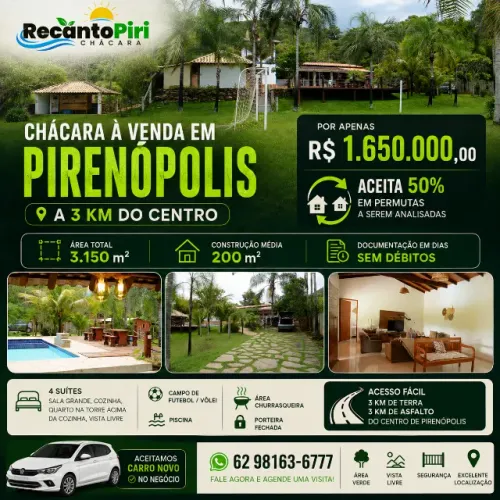 CHÁCARA À VENDA EM PIRENÓPOLIS