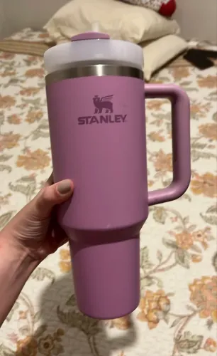 Garrafa térmica Stanley original cor rosa com canudo