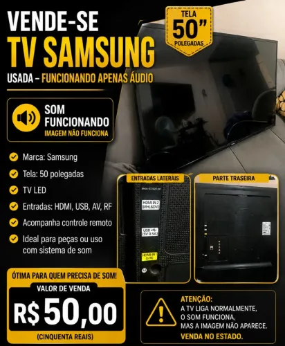 Smart tv Samsung 50" (Funcionando apenas áudio)