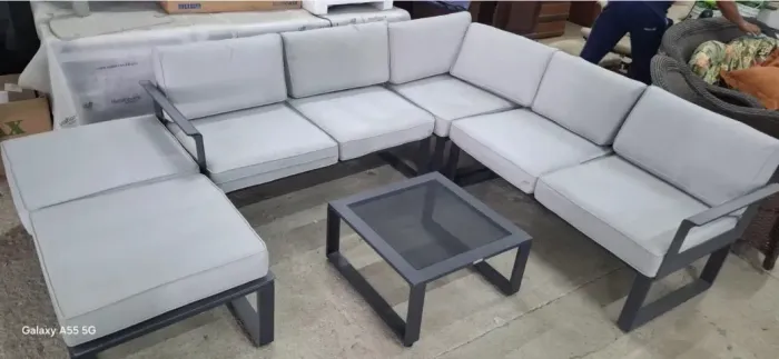 Sofa jardim, banco e mesa de Centro 7 lugares Aliminio cinza odisseia naterial
