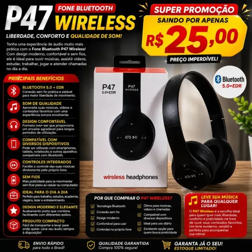 Fone p47 em super oferta promoção imperdível apenas 25 reais