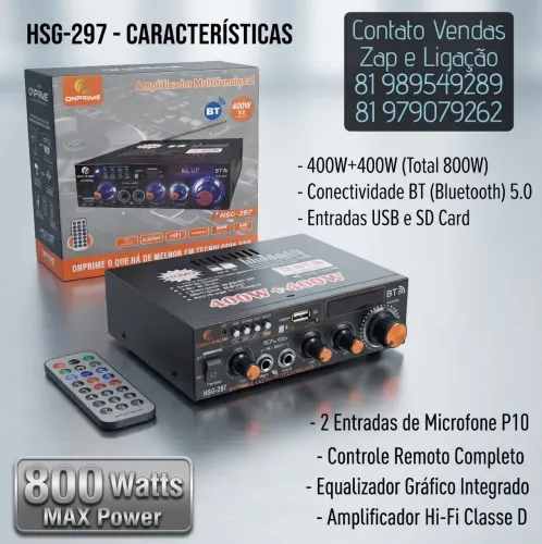 AMPLIFICADOR DE SOM 800W