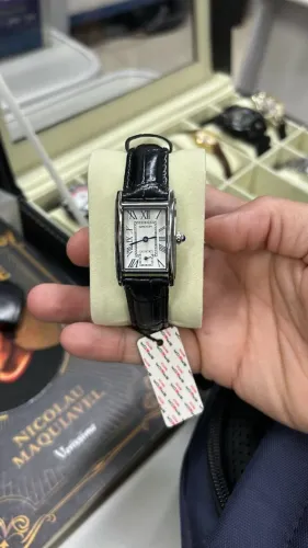 Relógio Sanda Prata com Pulseira de Couro Preta