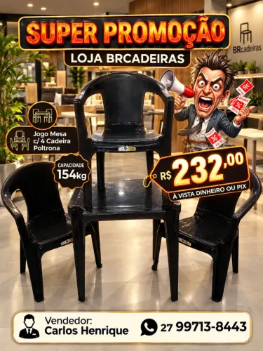 Mesa Plástico 70x70 c/ 4 Cadeira Poltrona 154KG