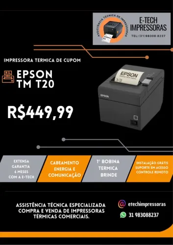 IMPRESSORA TÉRMICA DE CUPOM EPSON TM T20 USB (GARANTIA 6 MESES)