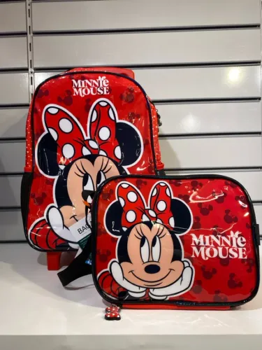 Mochila infantil minnie mouse + lancheira minnie mouse