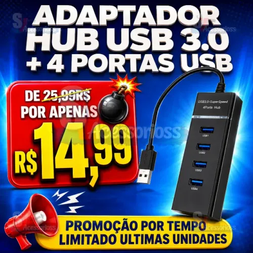 Hub Adaptador USB 3.0 com 4 Portas USB 3.0