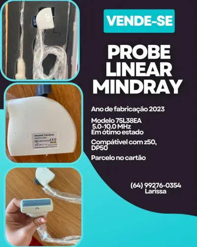 Probe linear veterinária mindray modelo 75L38EA 5 a 10MHz ano 2023
