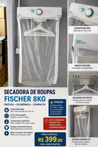 Secadora de Roupas Fischer Super Ciclo 8kg - Usada e Funcionando