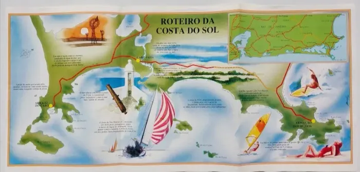Costa do Sol - Búzios, Arraial do Cabo e Cabo Frio - Mapa/pôster antigo de turismo