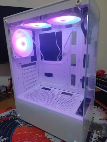 Gabinete Gamer Aquário Branco Lateral e Frente de Vidro 3 Fans RGB