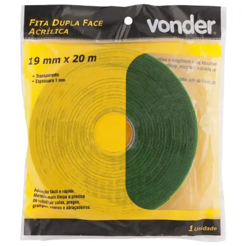 Fita Adesiva Dupla Face Acrílica 19mm x 20 Metros Vonder