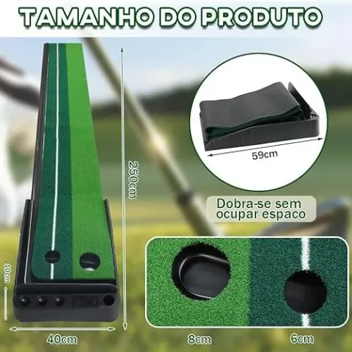 Mini Golfe Completo | Tapete 2,5m + Taco + Bolas