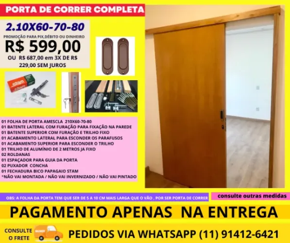 porta de correr 2.10x80 - cod p33 - pagamento na entrega - frete a/c