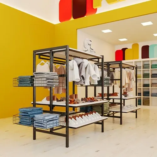 Arara central expositora de roupas e calçados modular