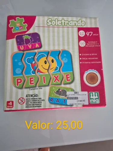 Quebra Cabeça de Madeira - Soletrando - Uva, Peixe, Rat