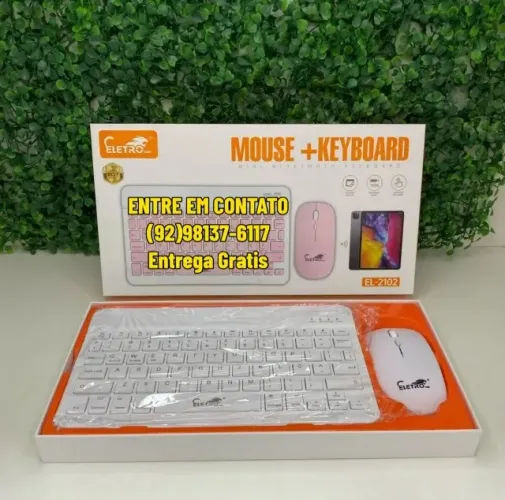 Teclado sem Fio com Mouse Bluetooth - Colorido Preto,Rosa - Entrega Rápida das 9 até as 22