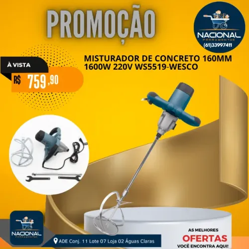 Misturador De Tinta E Argamassa Elétrico 1600w Ws5519 Wesco
