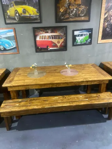 Mesa Madeira Rústica com Bancos 
